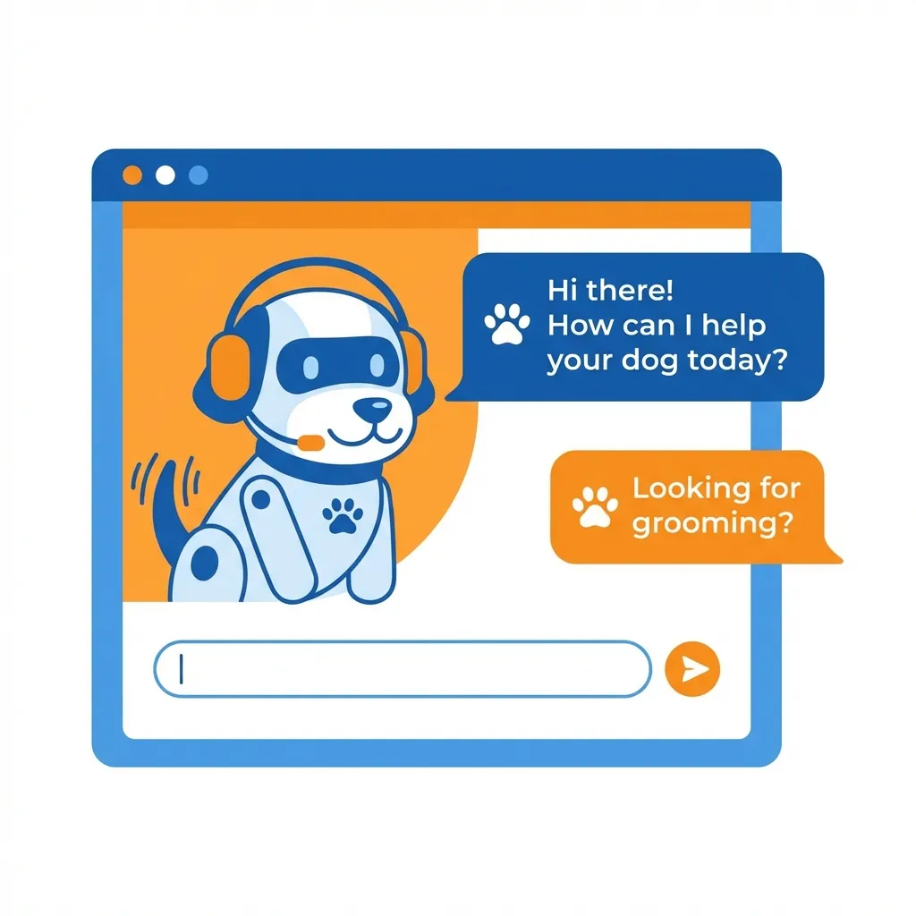 AI Chatbot interface demonstrating automated appointment booking for dog groomers