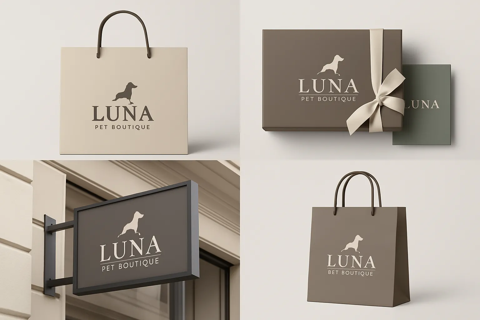 Elegant and minimalist branding for 'Luna Pet Boutique'.
