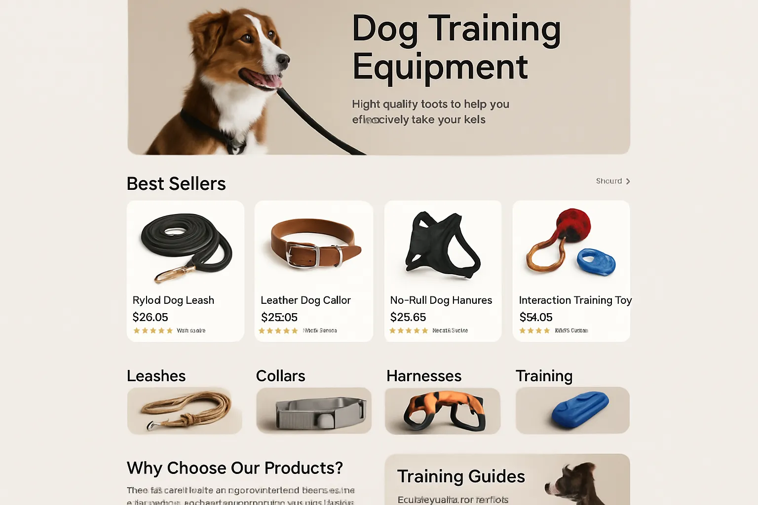 E-commerce website for a dog training equipment supplier.
