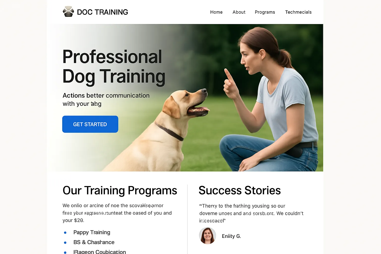 Modern and clean website design for a professional dog trainer.