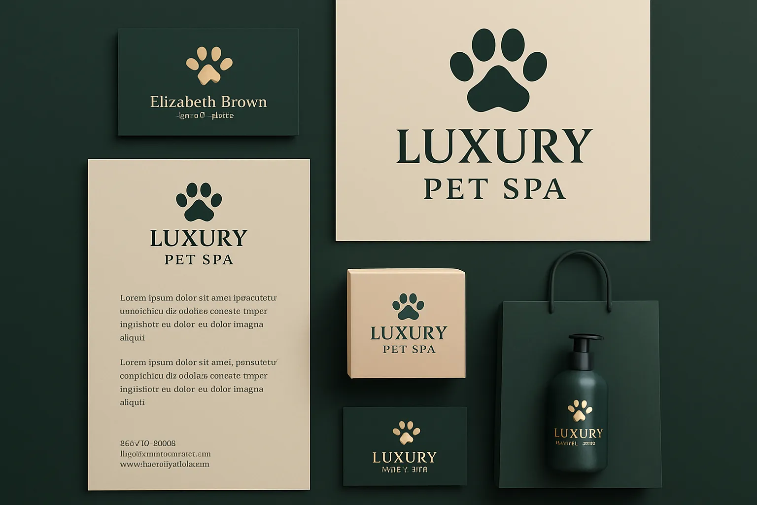Elegant branding and logo design for a luxury pet spa.