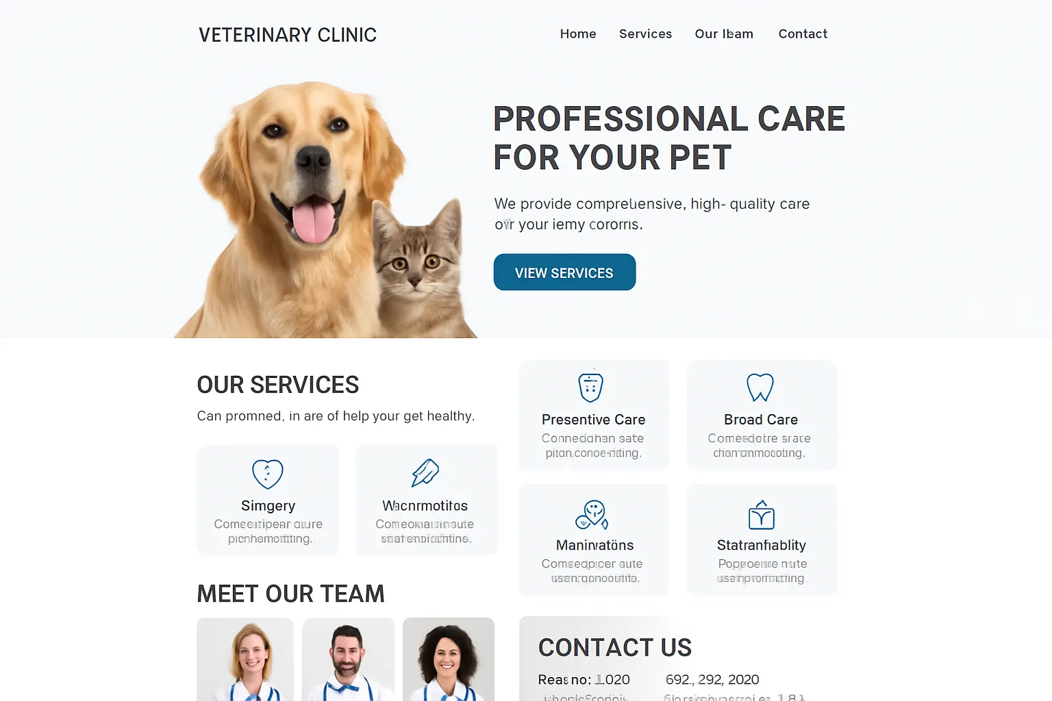 Professional and informative website for a local veterinary clinic.