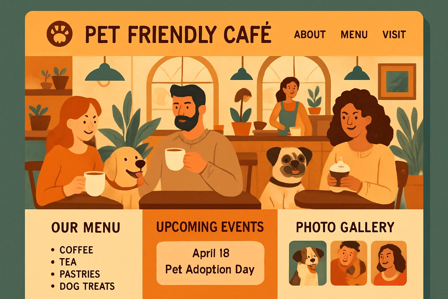 Fun and friendly website design for a local dog daycare center.