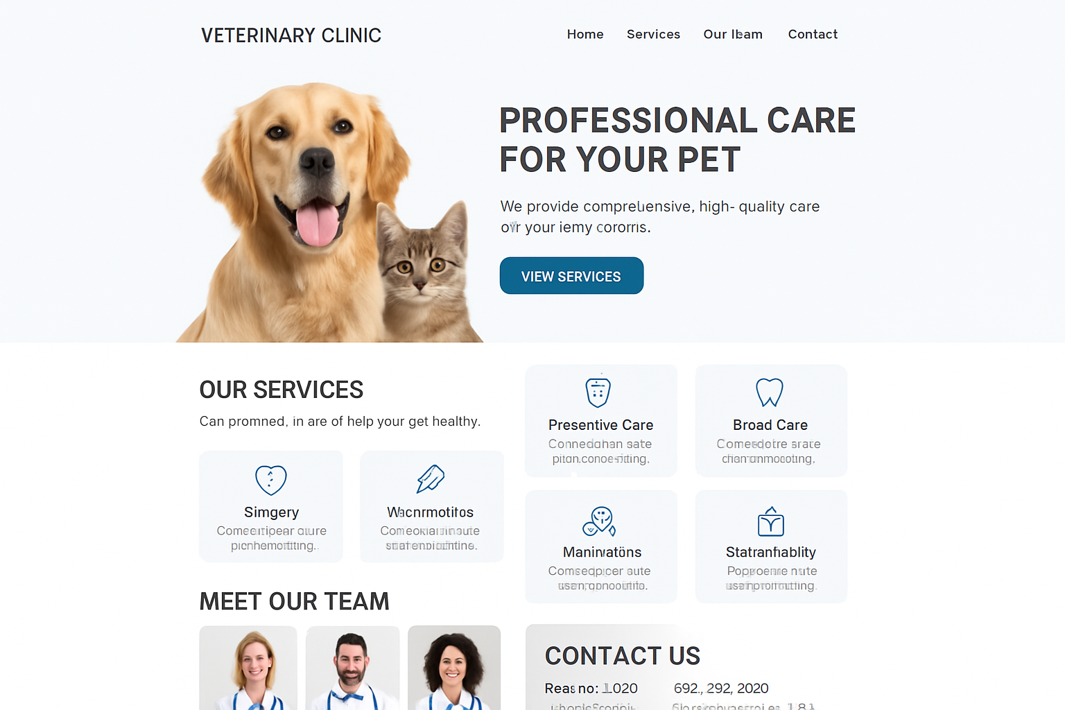 A clean, professional website for a modern veterinary clinic.